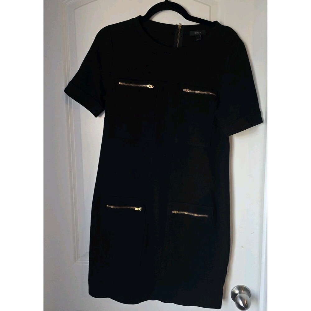 J Crew Dress Size 10 Black Zip Pocket Wool Blend Zipper Detail 60's Style
